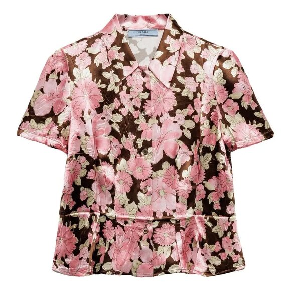 Prada 2025 Floral Print Satin Shirt - Picture 1 of 16